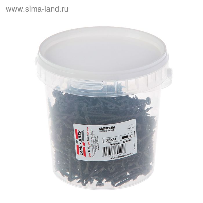 Саморезы по металлу TECH-KREP, ШСГМ, 3.5х41 мм, оксид, частая резьба, 500 шт. - Фото 1