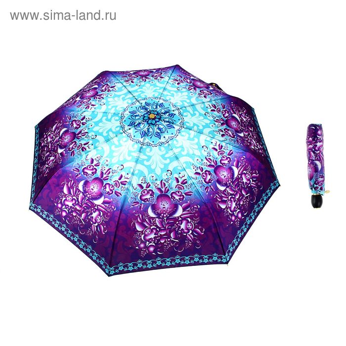 Зонт автоматический "Гжель", R=58см, цвет фиолетово-голубой - Фото 1