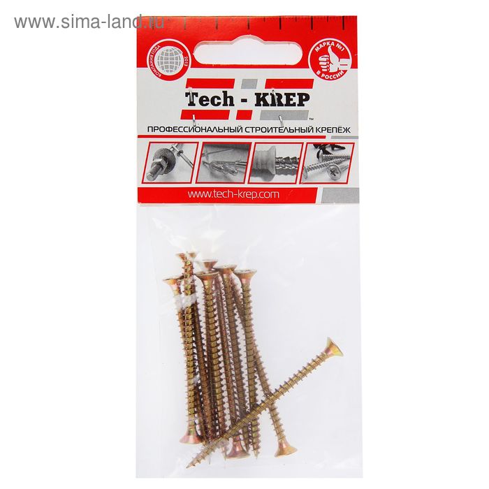 Саморезы универсальные TECH-KREP, ШУж, 4х60 мм, жёлтый цинк, потай, 10 шт. - Фото 1