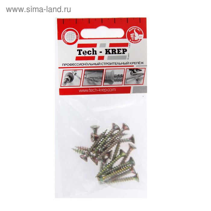 Саморезы универсальные TECH-KREP, ШУж, 4х30 мм, жёлтый цинк, потай, 17 шт. - Фото 1