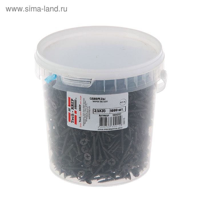 Саморезы по металлу TECH-KREP, ШСГМ, 3.5х35 мм, оксид, частая резьба, 1000 шт. - Фото 1