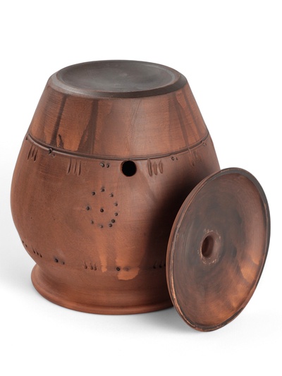 Банка для хранения лука Кунгурская керамика «Роспись», 5 л, с отверстиями для вентиляции, молочение, коричневая