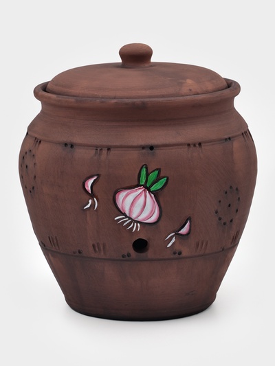 Банка для хранения чеснока Кунгурская керамика «Роспись», 4 л, с отверстиями для вентиляции, молочение, коричневая