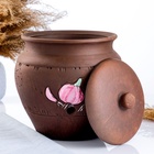 Банка для хранения чеснока Кунгурская керамика «Роспись», 4 л, с отверстиями для вентиляции, молочение, коричневая - Фото 7