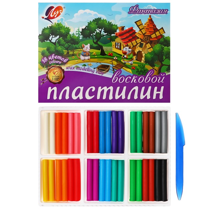 Пластилин мягкий (восковой), 18 цветов, 270 г, 