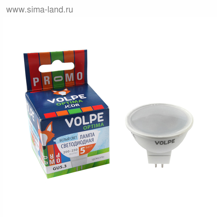 Лампа светодиодная Volpe, 5 Вт, GU5.3, 4000 К, дневной белый - Фото 1