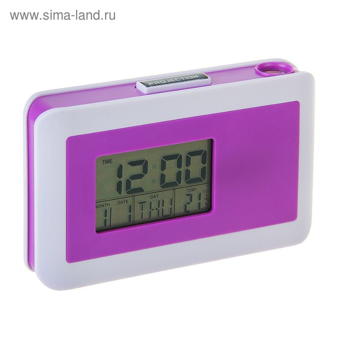 Часы проекционные, дата, календарь, температура, будильник, 2 АА, сиреневый - Фото 1