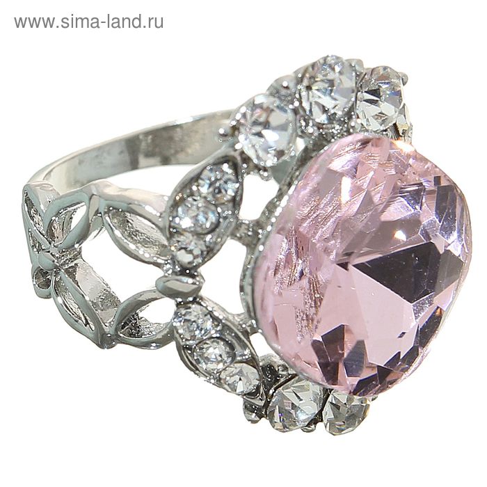 Кольцо "Ромб вечерний", цвет розово-белый в серебре, размер МИКС - Фото 1