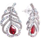 Серьги со стразами «Перо», цвет радужно-красный в серебре - Фото 1