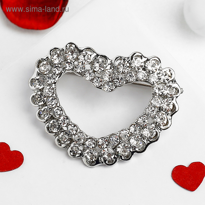 Брошь «Сердце», цвет белый в серебре - Фото 1