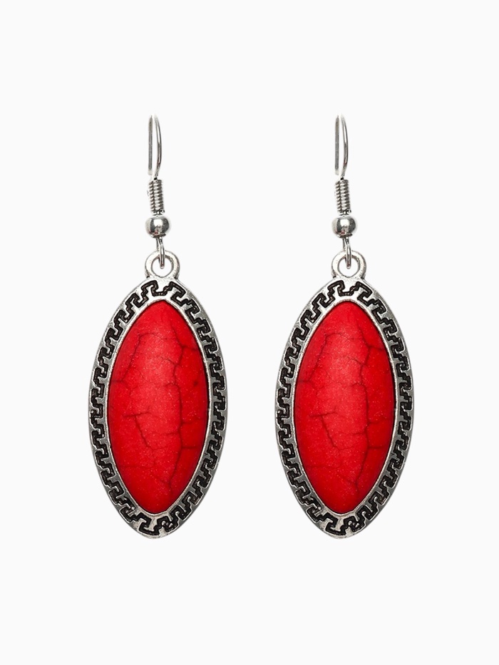 Серьги под натуральный камень «Натурель» эллипс, красные в чернёном серебре - Фото 1