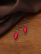 Серьги под натуральный камень «Натурель» эллипс, красные в чернёном серебре - Фото 2