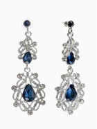 Серьги висячие со стразами «Грация», резная, синие в серебре, 9 см - Фото 1