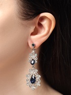 Серьги висячие со стразами «Грация», резная, синие в серебре, 9 см - Фото 2