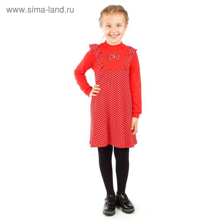 Платье для девочки "Дефиле", рост 110 см (56), цвет красный+белый горох - Фото 1