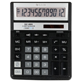 Калькулятор настольный Eleven SDC-888X-BK, 12 разрядов, двойное питание, 158×203×31 мм, черный 1215120