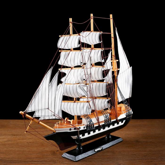 Корабль сувенирный большой «Рион», борта сине/чёрные, паруса бежевые с полосами, 50х44х10 см - фото 1898001613