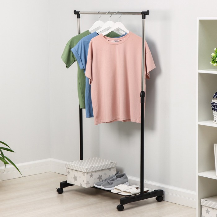 Вешалка - стойка напольная для одежды Доляна, телескопическая 90 (160) см, 1 перекладина, 80×43 см, чёрная, хромированная - Фото 1