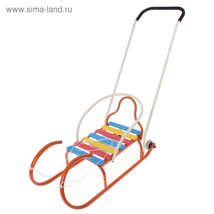 Санки «Лео-4вк» с колёсиками, с толкателем, цвет оранжевый