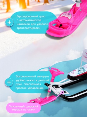 Снегокат «Тимка спорт 4-1 Бабочки», ТС4-1/Б2, со спинкой и ремнём безопасности