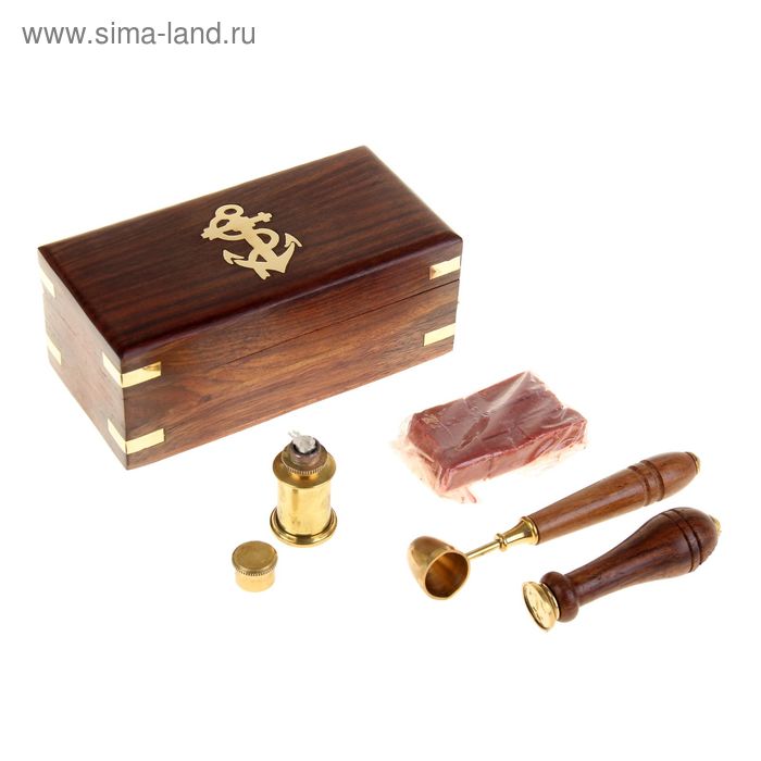 Сувенирный набор "Капитан" в шкатулке (сургуч, печать - якорь, ложка) 5,5х7х14 см - Фото 1