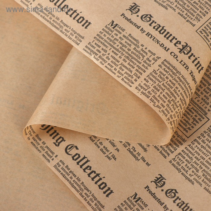 Бумага упаковочная крафт "Газета", черный, 0,6 х 10 м, 70 г/м² /м2 - Фото 1