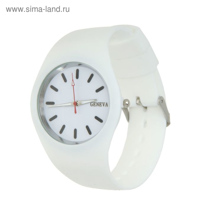 Часы наручные женские силиконовый ремешок  и корпус белого цвета, Geneva стрелки микс - Фото 1