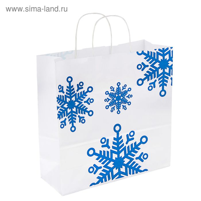 Пакет крафт "Снежинки синие", 32 х 32 х 12 см - Фото 1