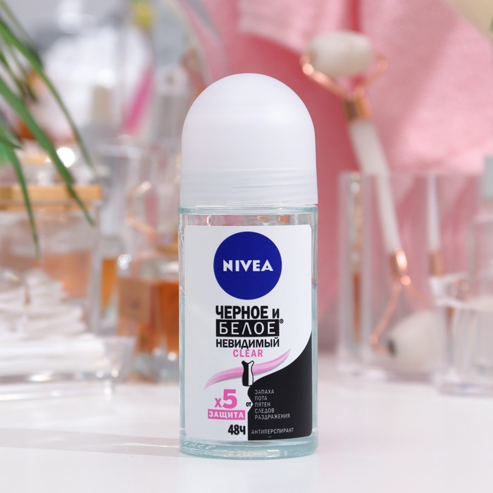 Антиперспирант Nivea Clear «Чёрное и Белое», шариковый, невидимый, 50 мл - Фото 1