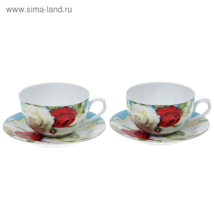 Набор чайный 4 предмета"Алая и белая розы": чашка 220 мл, блюдца - Фото 1