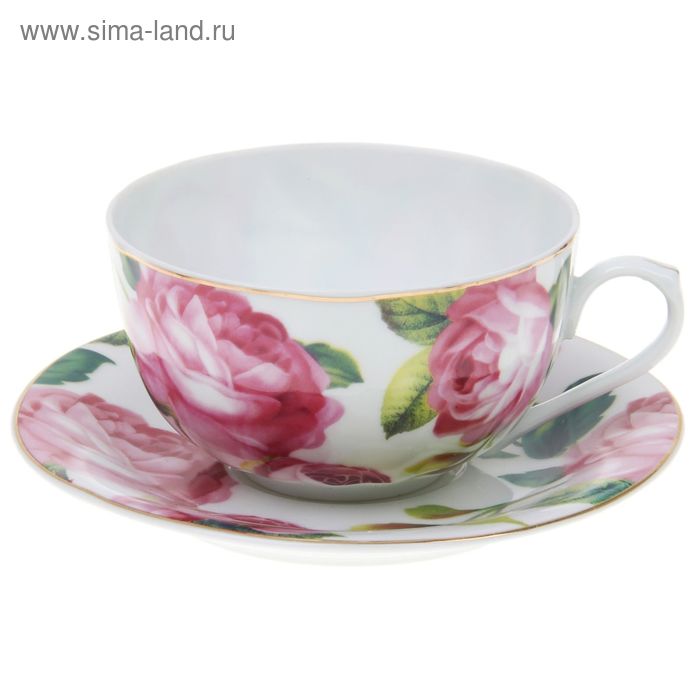 Набор чайный «Роза в зелени», 2 предмета: чашка 220 мл, блюдце d=14 cм - Фото 1