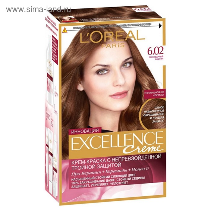 Крем-краска для волос L'Oreal Excellence Creme, тон 6.02 легендарный каштан - Фото 1