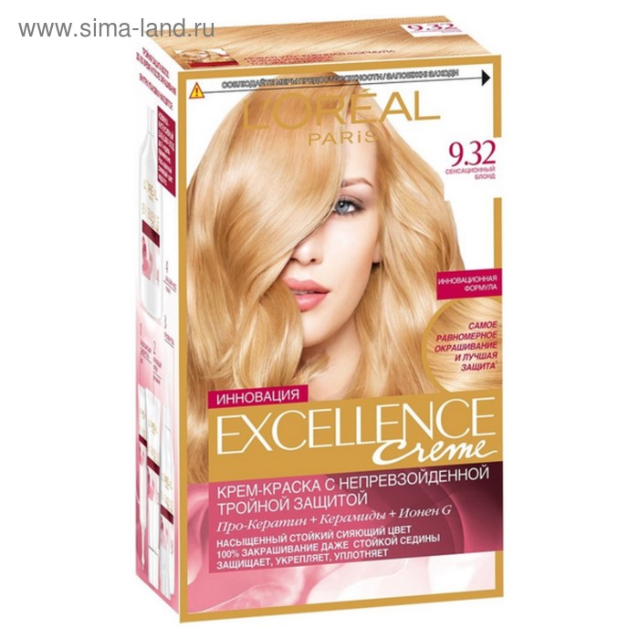 Крем-краска для волос L'Oreal Excellence Creme, тон 9.32 сенсационный блонд - Фото 1
