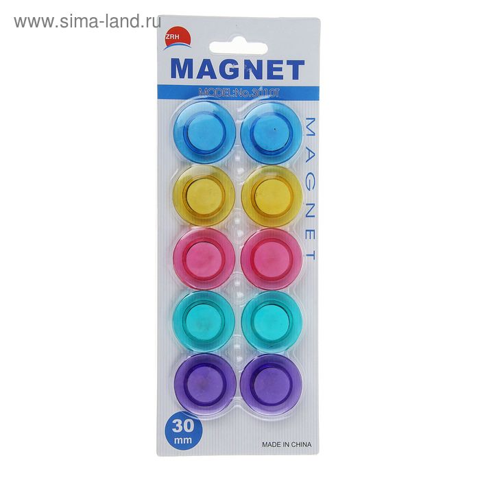 Набор магнитов для доски, 10 шт., d-3 см, прозрачные, на блистере
