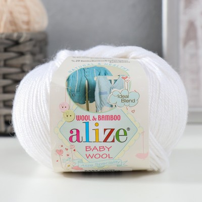 Пряжа "Baby Wool" 40% шерсть, 40% акрил, 20% бамбук 175м/50гр (55 белый)