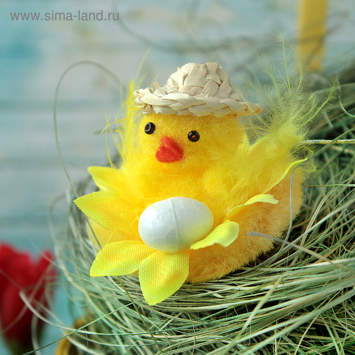 Сувенир цыпа "Цыплёнок в шляпке с яйцом" 7 х 7 х 4,5 см - Фото 1