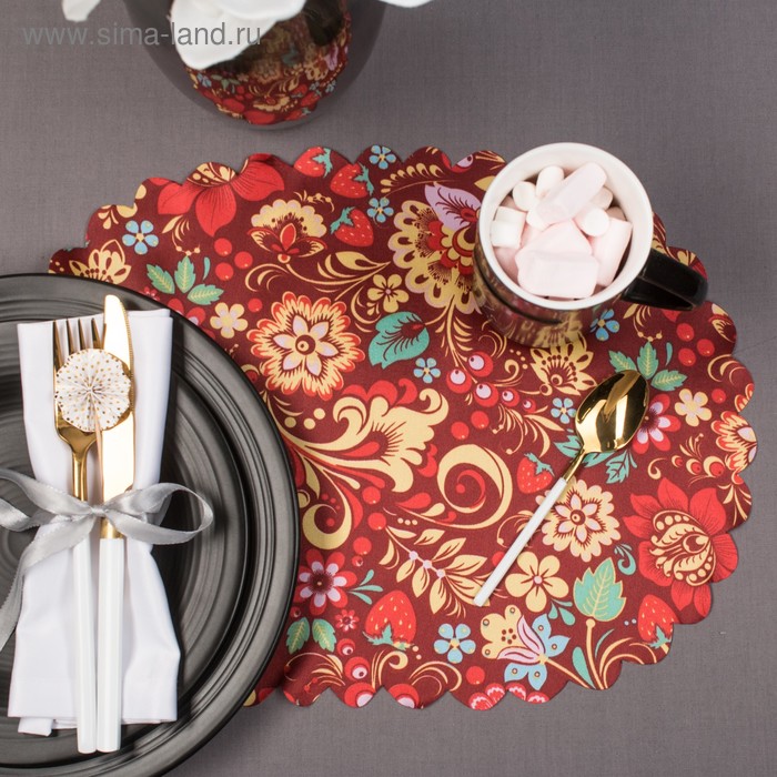 Набор салфеток "Доляна" Хохлома, 30х40 см - 2шт, овал, 100% полиэстер - Фото 1