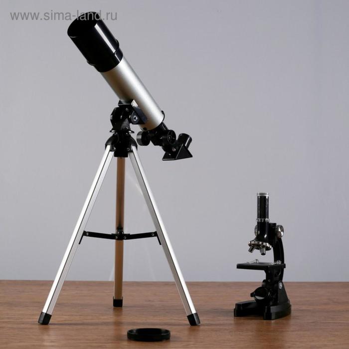 Набор телескоп 90х, d=50мм + микроскоп 1200х, с подсветкой, 2АА - Фото 1
