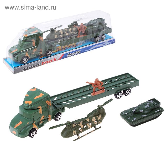 Грузовик инерционный "Военный автовоз", с танком и вертолётом - Фото 1