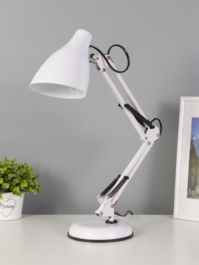 Лампа настольная Е27 60 Вт «Валли» белая шарнирная 43×21×14.5 см RISALUX