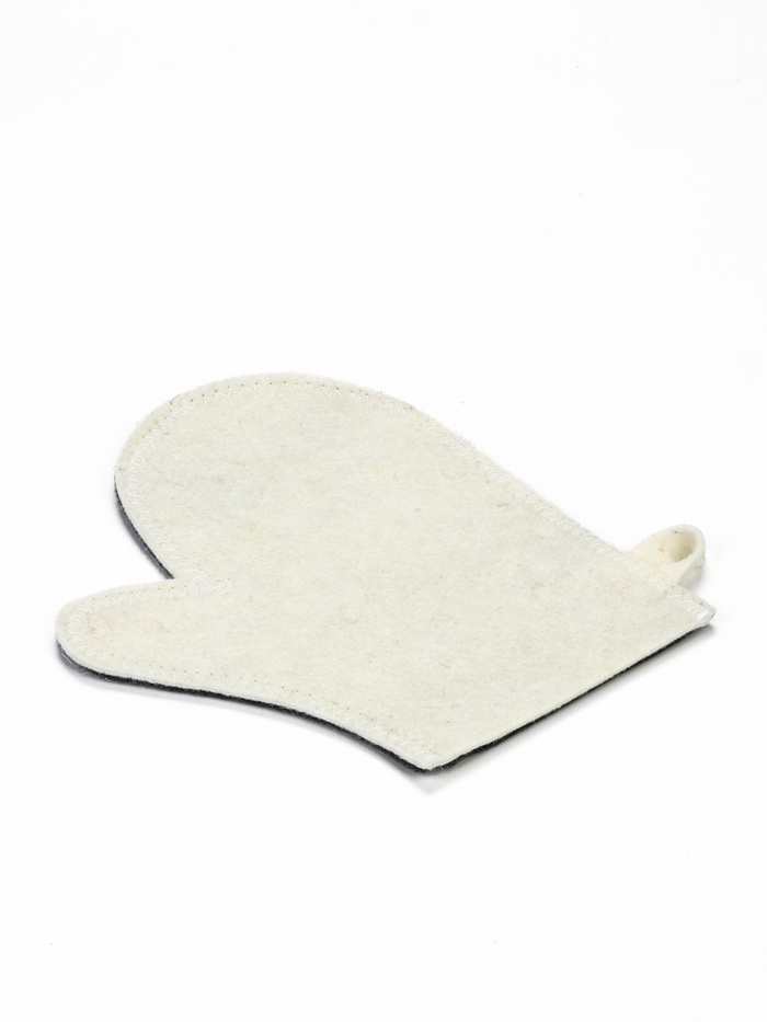 Рукавица для бани и сауны, полиэфир 70%, шерсть 30%, белая, серая, Добропаровъ - Фото 1