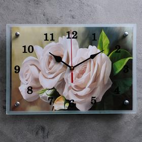 Часы-картина настенные, серия: Цветы, "Белые розы" 25х35см