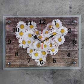 Часы-картина настенные, серия: Цветы, "Ромашки в форме сердца", 25 х 35 см