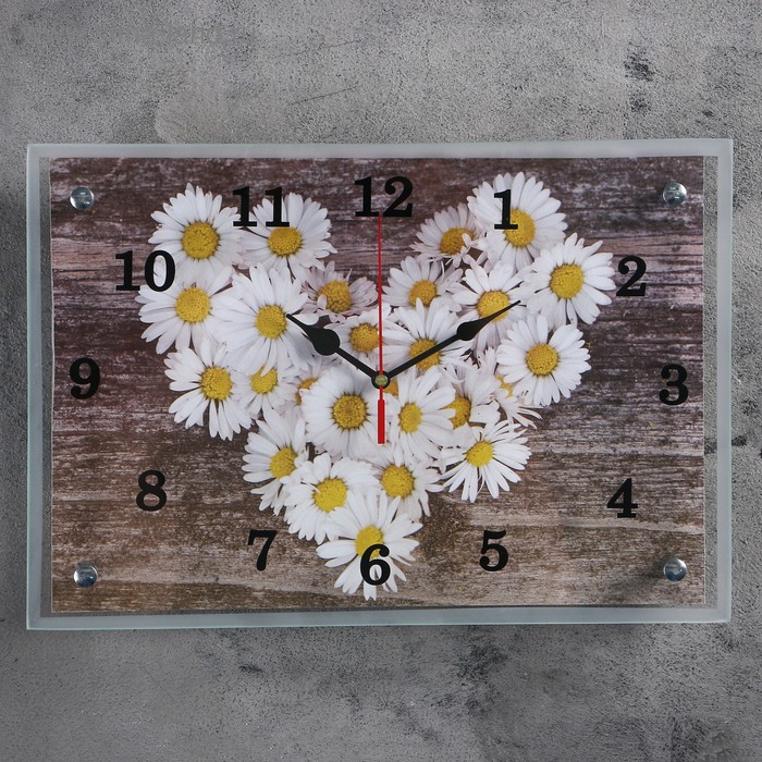 Часы-картина настенные, серия: Цветы, "Ромашки в форме сердца", 25 х 35 см - Фото 1