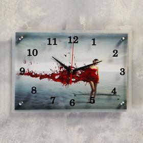 Часы-картина настенные, серия: Люди, "Девушка в красном" 25х35 см