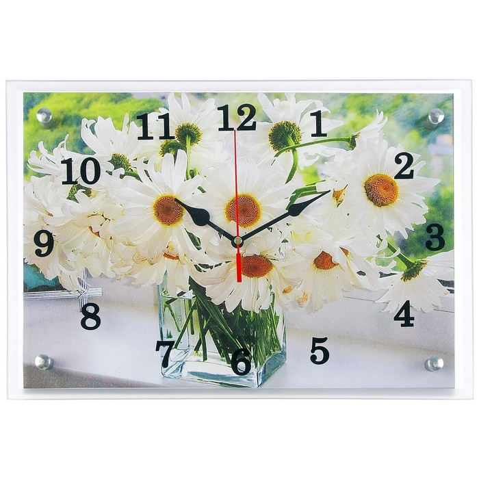 Часы настенные, серия: Цветы, "Ромашки в прозрачной вазе", 25х35 см - Фото 1