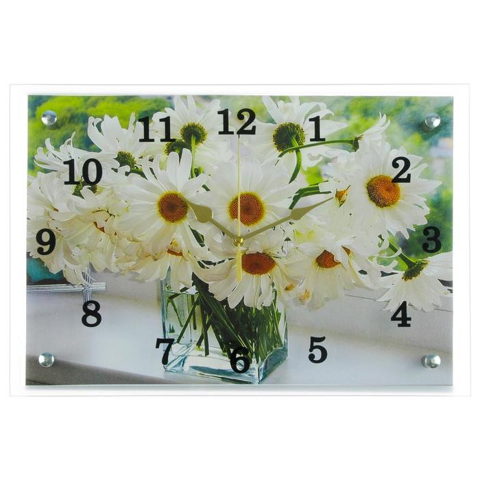 Часы настенные, серия: Цветы, "Ромашки в прозрачной вазе", 25х35 см - фото 1905351392