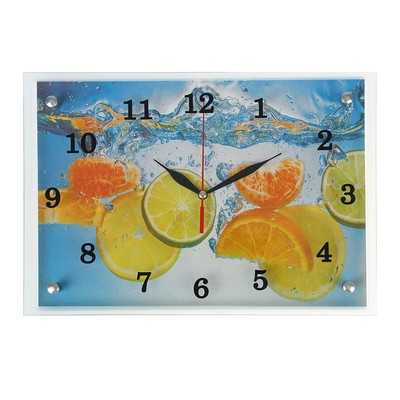 Часы-картина настенные, интерьерные "Лайм и апельсин", бесшумные, 25 х 35 см