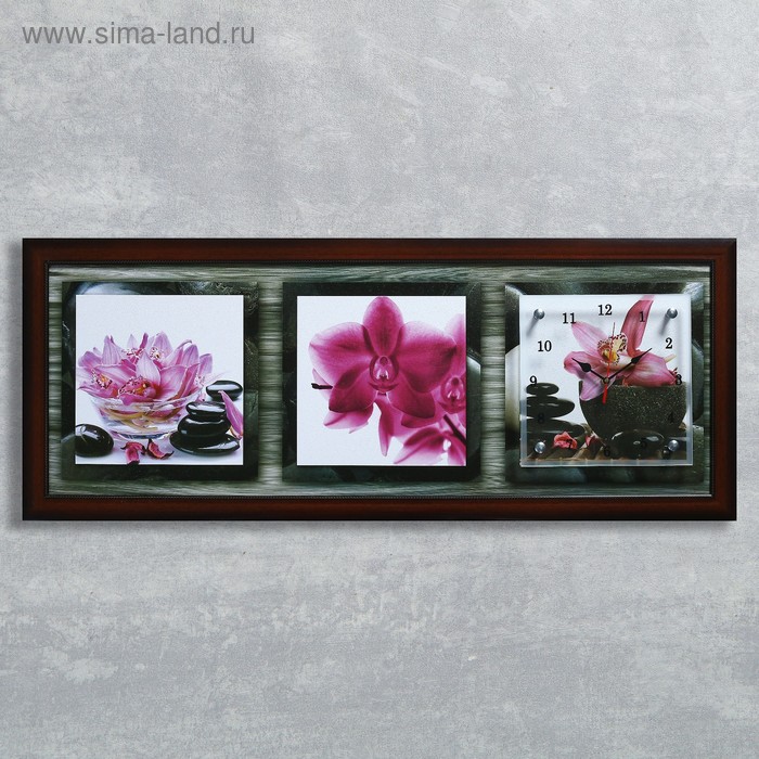 Часы-картина настенные, серия: Цветы, "Розовые орхидеи", 35х100  см, микс - Фото 1