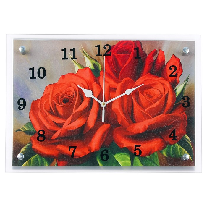 Часы-картина настенные, серия: Цветы, "Красные розы", 25х35 см - фото 1883243804